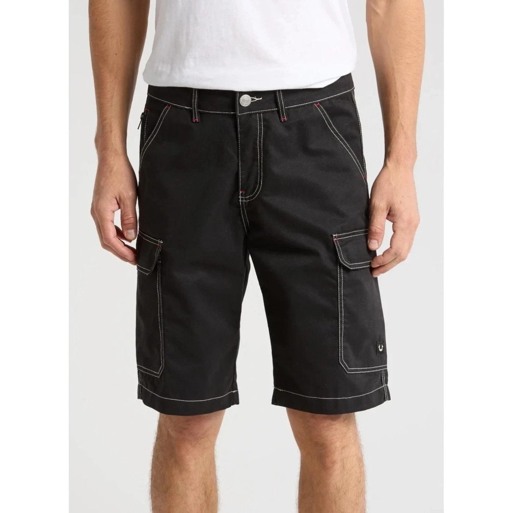 True Religion Mens Jet Black Cargo Shorts 108056 SZ 36 NWT $124